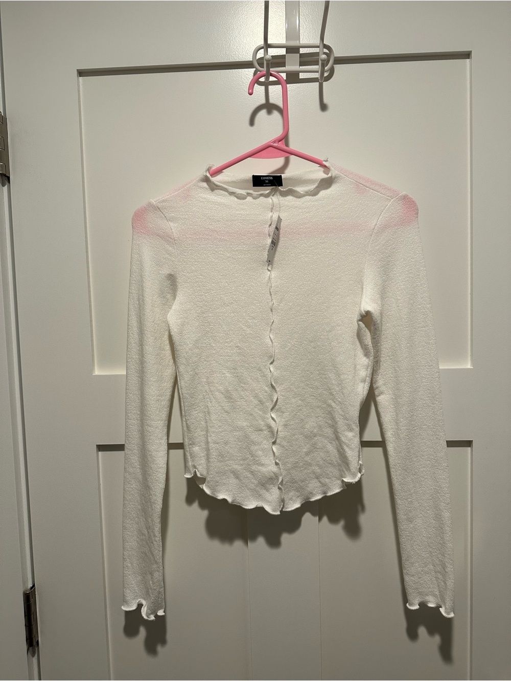 White Ruffle-Edge Long Sleeve Top